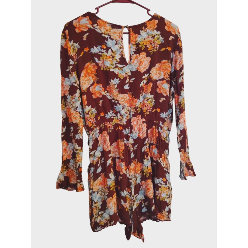 Rewind Burgundy‎ Floral Romper With POCKETS / Keyhole Back Size XL - Picture 2 of 4